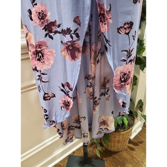 Miami Women Purple Floral 100% Rayon Short Sleeve V Neck Flowy Dress Size XS - Picture 12 of 14